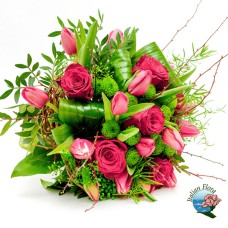 Bouquet of pink roses and tulips (Deluxe)