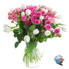 Bouquet of white tulips and pink roses (Deluxe)