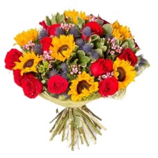Bouquet With Red Roses And Sunflowers (Refined)