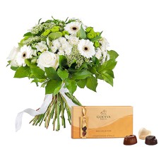Simply White Bouquet & Godiva Chocolates