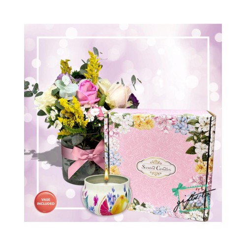 Pink Spring Vase with Scented Soy Candles