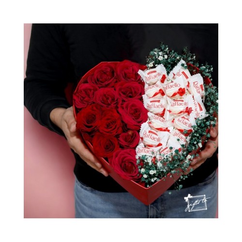 Blooming Hearts Delight: A Symphony of Flowers and Raffaello Chocolates