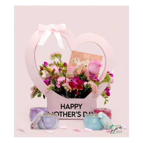 Amazing MOM Flower Bouquet & Scented Soy Candles Set