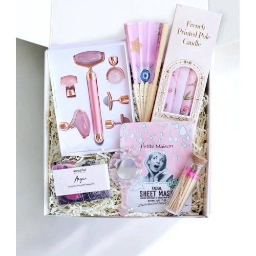 6 in 1 Rose Quartz Jade Roller Radiant Glow Wellness Gift Box