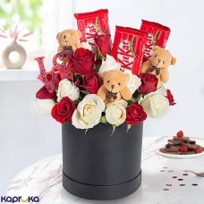 Romantic Love Nest Flower Arrangement With 18 Red Roses And Fifteen White Roses