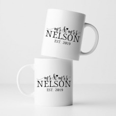 Personalised Mr and Mrs Scripted Heart Mug Set