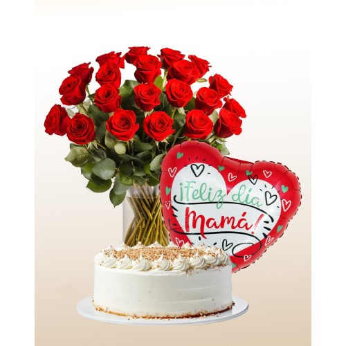 Happy Mother's Day Combo: Cake + 12 Roses Bouquet + Balloon