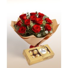 Perfect Match Combo: 12 Roses Bouquet + Chocolates