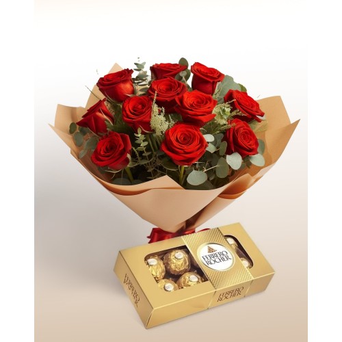 Perfect Match Combo: 12 Roses Bouquet + Chocolates