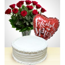 Happy Mother's Day Combo: Cake + 12 Roses Bouquet + Balloon
