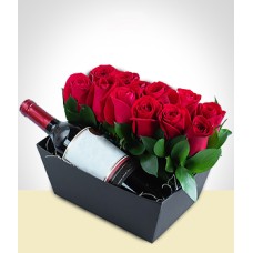 Romantic Box of Roses and Wine