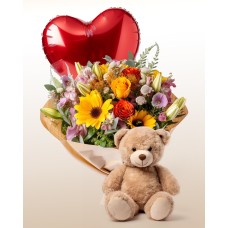 Floral Mix + Balloon + Teddy Bear Combo
