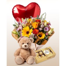 Floral Mix + Balloon + Teddy Bear + Chocolates Combo