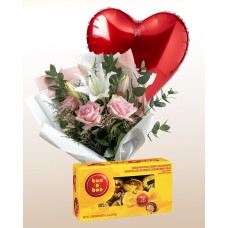 Delicate Roses Bouquet + Bon o Bon + Balloon Combo
