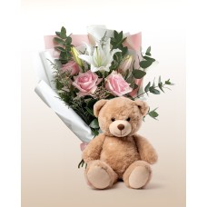 Delicate Roses Bouquet + Teddy bear Combo
