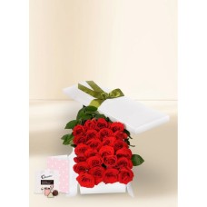 24 Red Rose Stems for Valentine's Day with Chocs & Card
