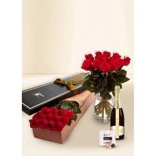 Roses - Red - 12 Stems for Valentine's Day With Chocs & Chandon