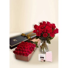 Roses - Red - 24 Stems for Valentine's Day With Chocs & Card