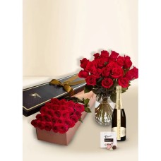 Roses - Red - 24 Stems for Valentine's Day With Chocs & Chandon