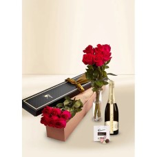 Roses Red - 6 Stems for Valentine's Day With Chocs & Chandon