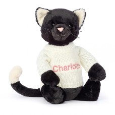 Bashful Black Kitten with Personalised Cream Jumper MEDIUM - H31 X W12 CM