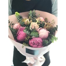 Fruits Of Love- Hand-Tied Bouquet - No Vase (Pink with Coral Peonies)