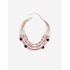 Beaded Multi-Strand Necklace With Pompoms