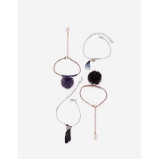 Set Of 4 Bracelets With Feathers And Faux Fur Balls
