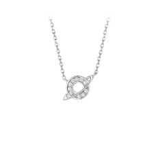 925 Sterling Silver Fashion Creative Planet Pendant with Cubic Zirconia and Necklace