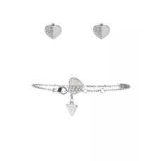 Plain & Pave Heart Stud Earrings with Bracelet Set