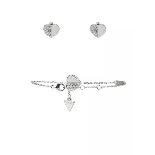 Plain & Pave Heart Stud Earrings with Bracelet Set