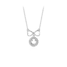 925 Sterling Silver Fashion Sweet Ribbon Smiley Face Pendant with Cubic Zirconia and Necklace