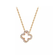 925 Sterling Silver Plated Rose Gold Fashion Simple Hollow Four-leafed Clover Pendant with Cubic Zirconia and Necklace