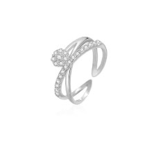 925 Sterling Silver Simple Temperament Flower Cross Geometry Adjustable Open Ring with Cubic Zirconia