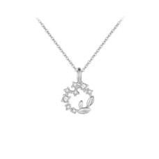 925 Sterling Silver Fashion Simple Leaf Wreath Pendant with Cubic Zirconia and Necklace
