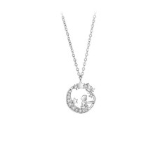 925 Sterling Silver Fashion Creative Little Prince Moon Pendant with Cubic Zirconia and Necklace