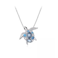 925 Sterling Silver Fashion Cute Turtle Pendant with Cubic Zirconia and Necklace