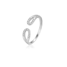 925 Sterling Silver Simple Fashion Water Drop Shape Geometric Adjustable Open Ring with Cubic Zirconia