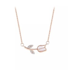 925 Sterling Silver Plated Rose Gold Simple Temperament Tulip Pendant with Cubic Zirconia and Necklace