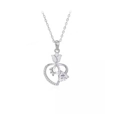925 Sterling Silver Fashion Temperament Tulip Heart Pendant with Cubic Zirconia and Necklace