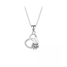925 Sterling Silver Fashion Elegant Butterfly Hollow Heart Pendant with White Cubic Zirconia and Necklace