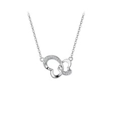 925 Sterling Silver Simple Fashion Hollow Butterfly Pendant with Cubic Zirconia and Necklace