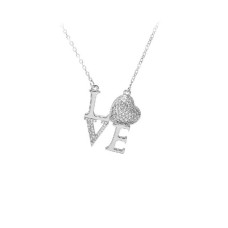 Fashion and Romantic LOVE Heart-shaped Pendant with Cubic Zirconia and Necklace