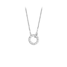 925 Sterling Silver Simple Fashion Roman Numeral Geometric Circle Pendant with Cubic Zirconia and Necklace