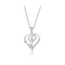 925 Sterling Silver Fashion Romantic Rose Heart Pendant with Cubic Zirconia and Necklace