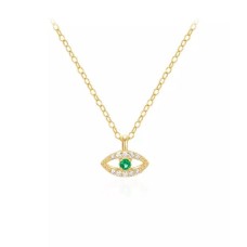 925 Sterling Silver Plated Gold Simple Personality Devil Eye Pendant with Cubic Zirconia and Necklace