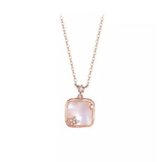 925 Sterling Silver Plated Rose Gold Fashion Temperament Star Geometric Square Mother-of-pearl Pendant with Cubic Zirconia and Necklace