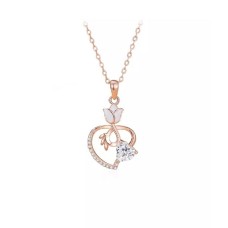 925 Sterling Silver Plated Rose Gold Fashion Temperament Tulip Heart Pendant with Cubic Zirconia and Necklace