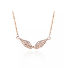 925 Sterling Silver Plated Rose Gold Fashion Simple Angel Wings Pendant with Cubic Zirconia and Necklace