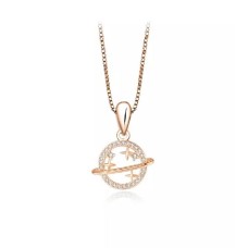 925 Sterling Silver Plated Rose Gold Fashion Simple Planet Star Pendant with Cubic Zirconia and Necklace